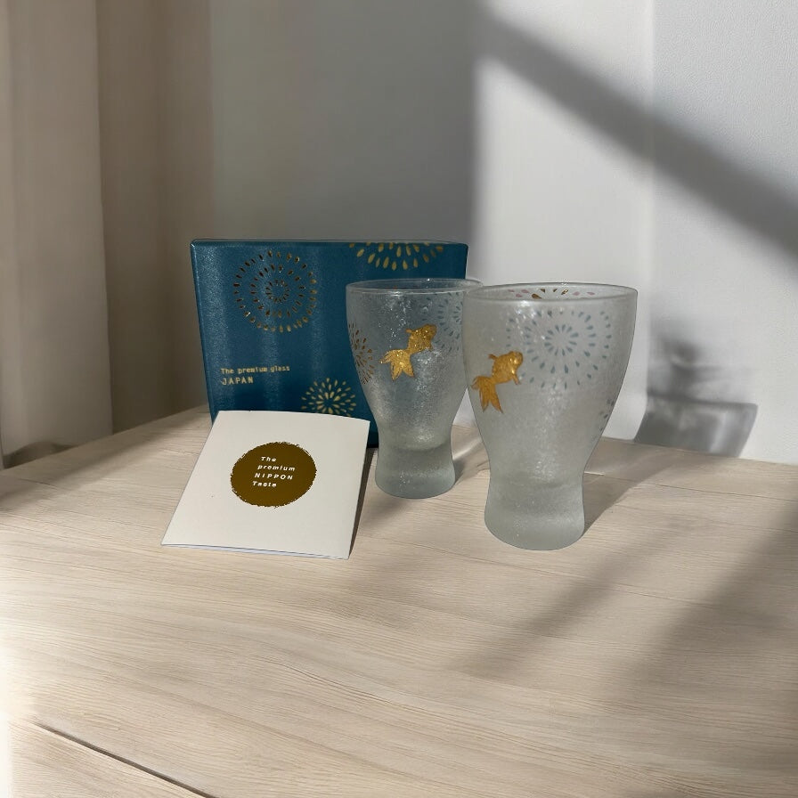 Aderia Nippon Taste Sake Glass Pair Set (Gold Fish) - Koki Gifts and Homeware