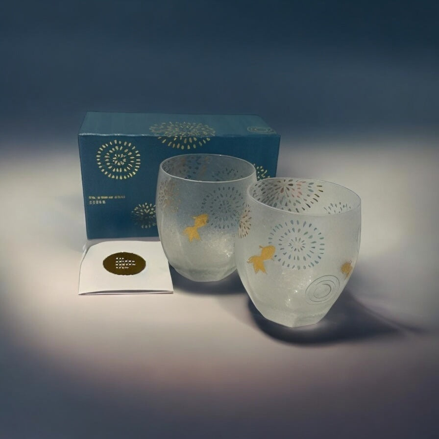 Aderia Nippon Taste Premium Rock Glass Pair Set (Gold Fish) - Koki Gifts and Homeware
