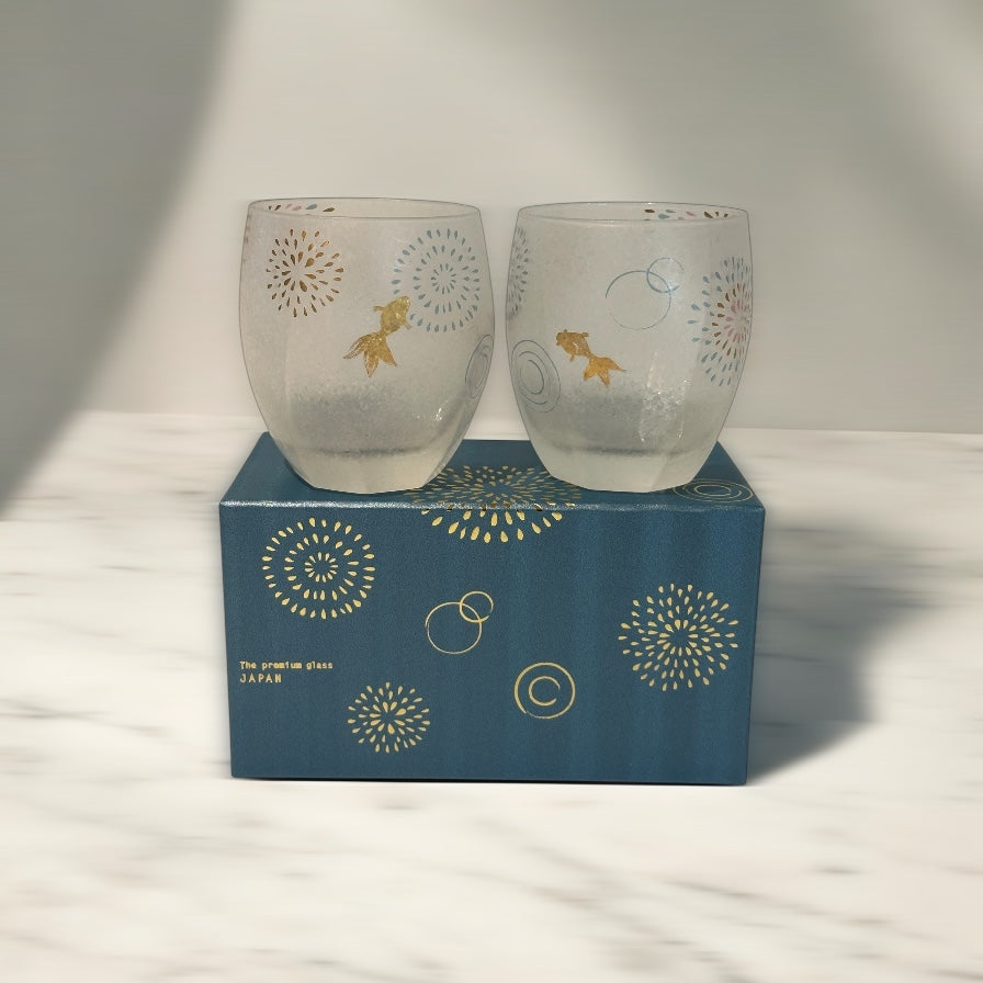 Aderia Nippon Taste Premium Rock Glass Pair Set (Gold Fish) - Koki Gifts and Homeware