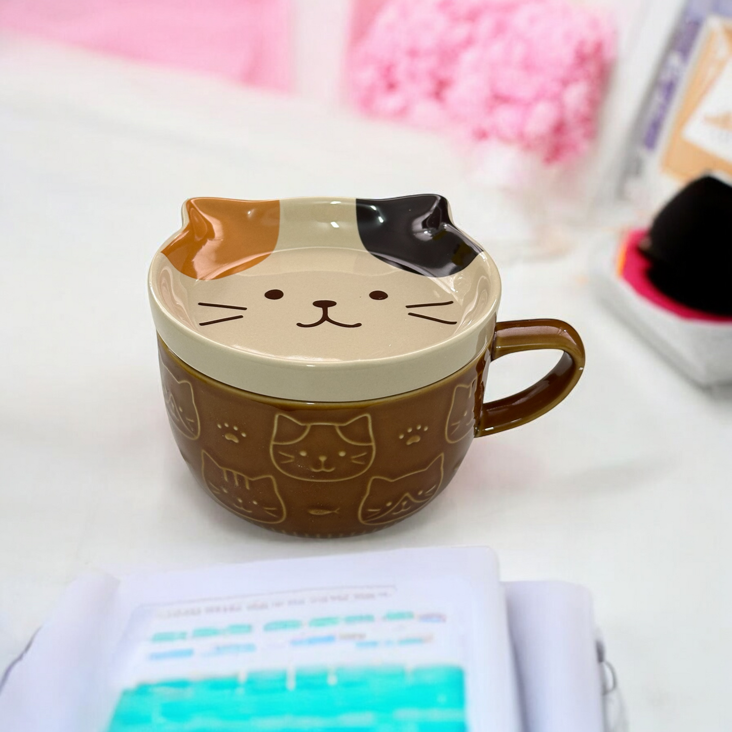 3 colour Cat Mug with sauce plate - Koki Gifts and Homeware
