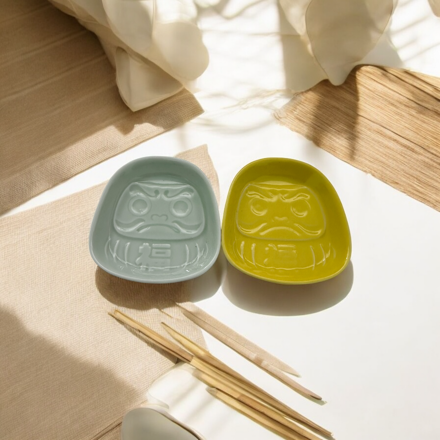 Japanese Daruma Sauce Plate (Wealth - Yellow) - Koki Gifts and Homeware