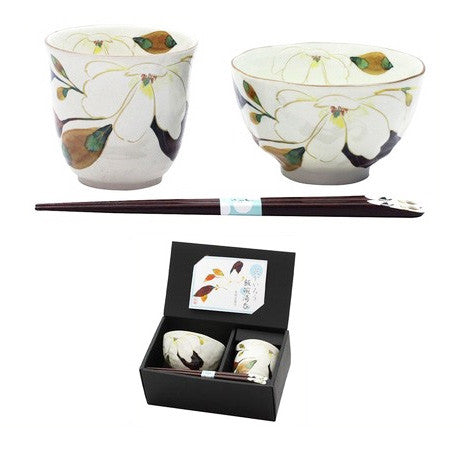 Flower Kairo Japanese Rice Bowl/ Tea Cup Gift Set - Koki Gifts and Homeware