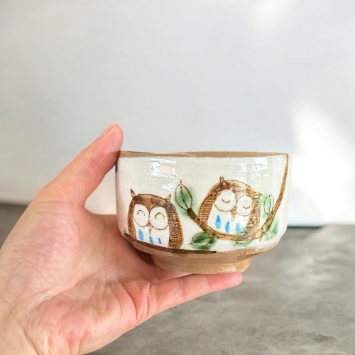 Fukufukuro Lucky Owl Matcha Bowl - Koki Gifts and Homeware