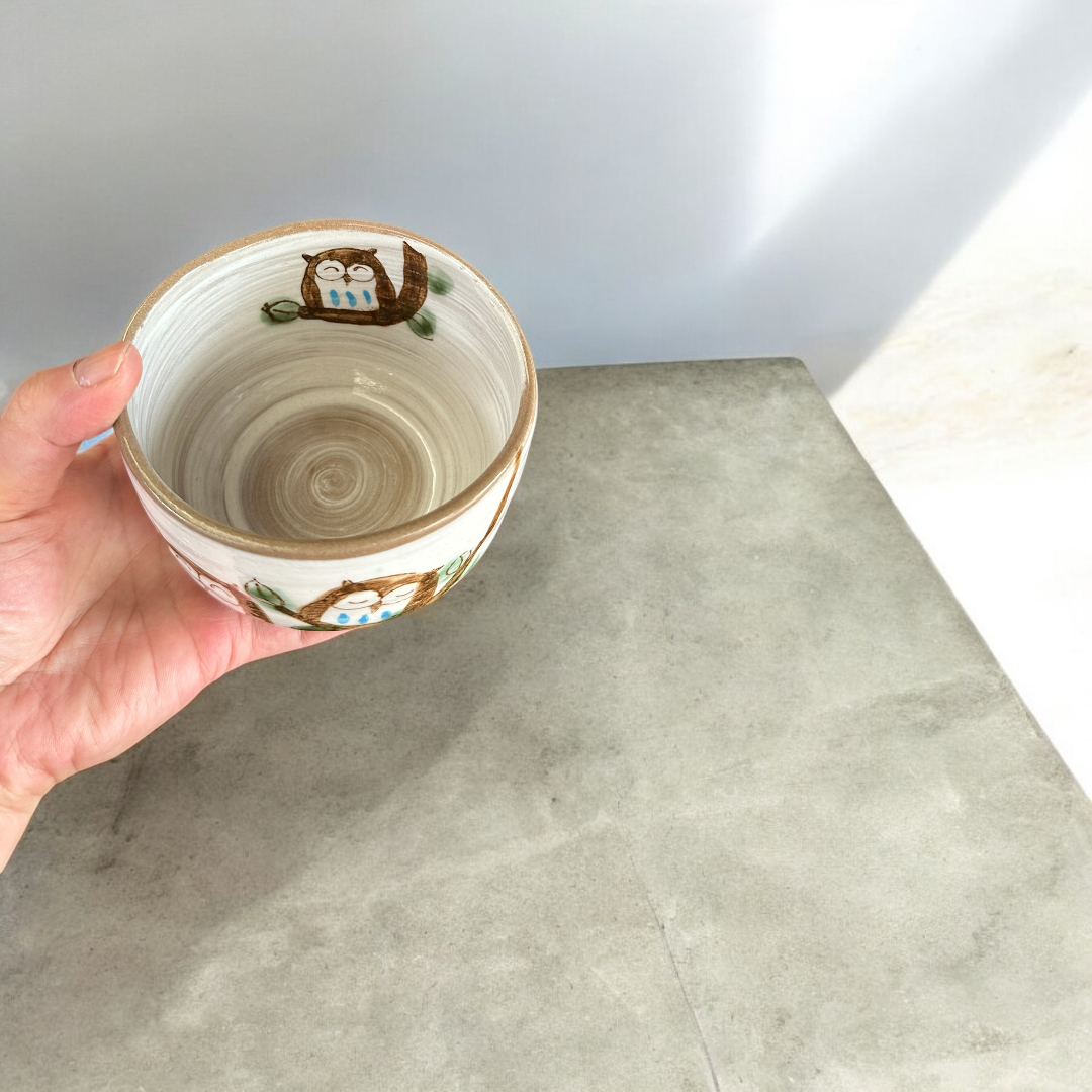 Fukufukuro Lucky Owl Matcha Bowl - Koki Gifts and Homeware