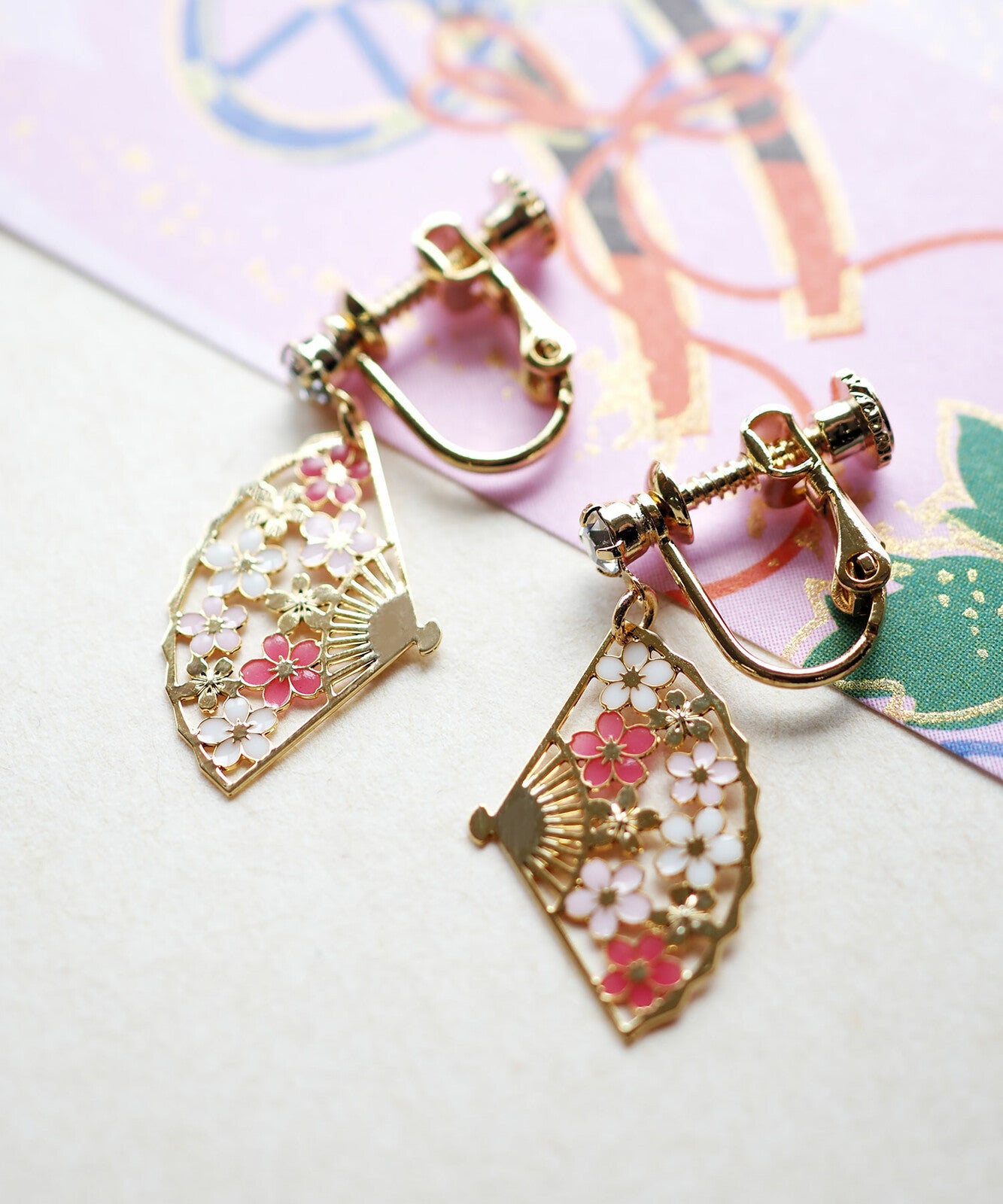 Clip-On Earrings Sakura Fan - Koki Gifts and Homeware