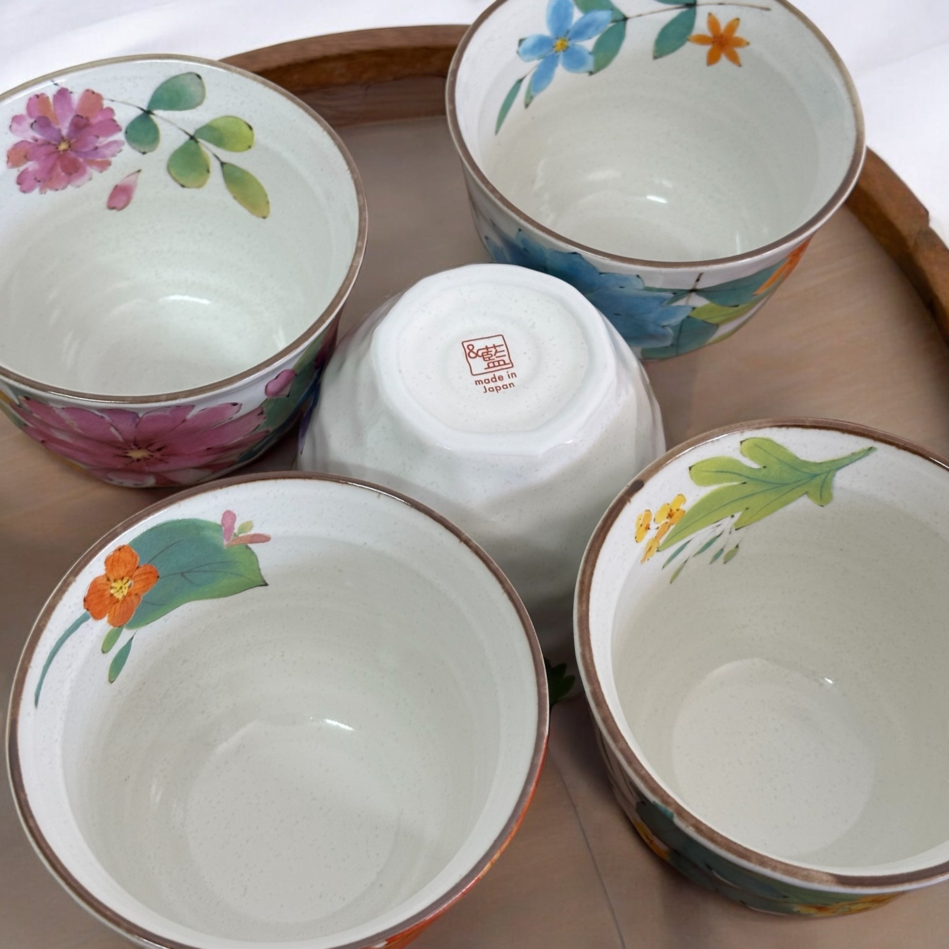 Set of 6 Japanese Mino Yaki Tea Pot Set (Multi Flora) - Koki Gifts and Homeware