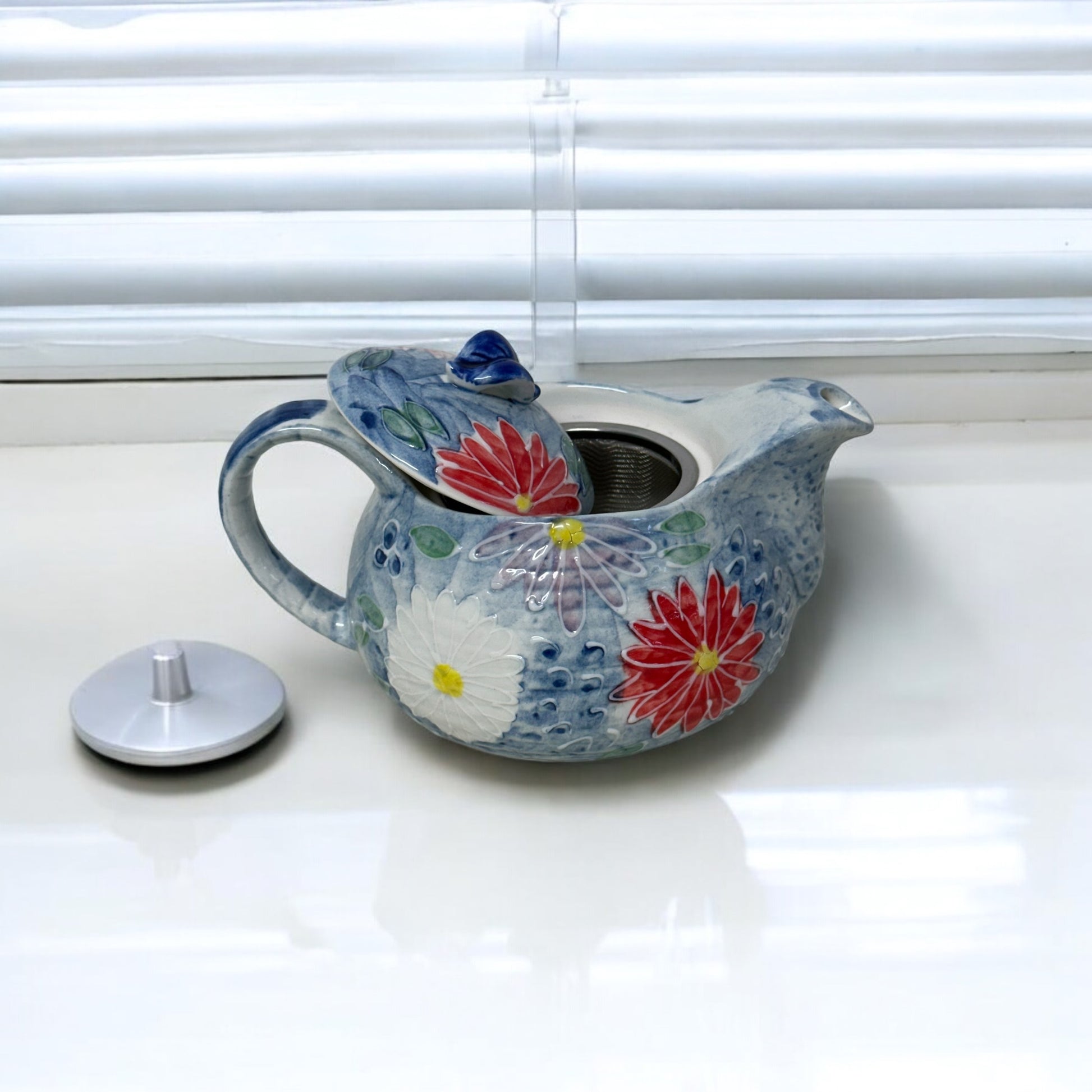 Set of 3 Japanese Seto Tea Pot Set (Blue Flora) - Koki Gifts and Homeware