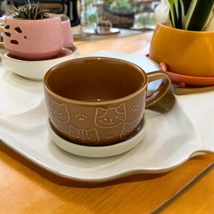 3 colour Cat Mug with sauce plate