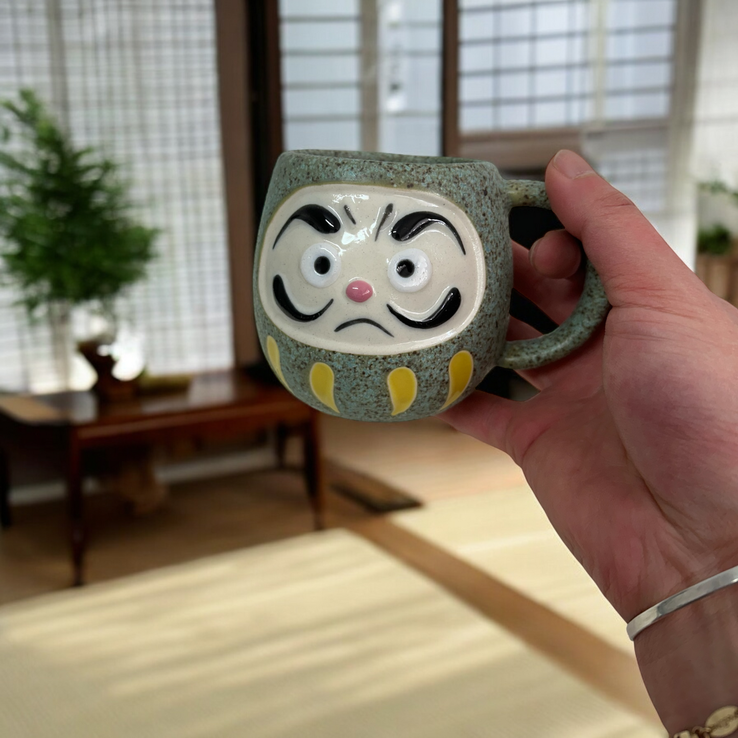 Japanese Daruma Mug Green colour - Koki Gifts and Homeware