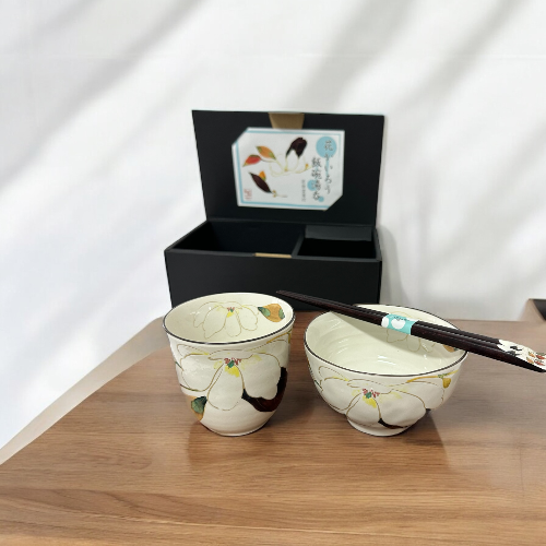 Flower Kairo Japanese Rice Bowl/ Tea Cup Gift Set