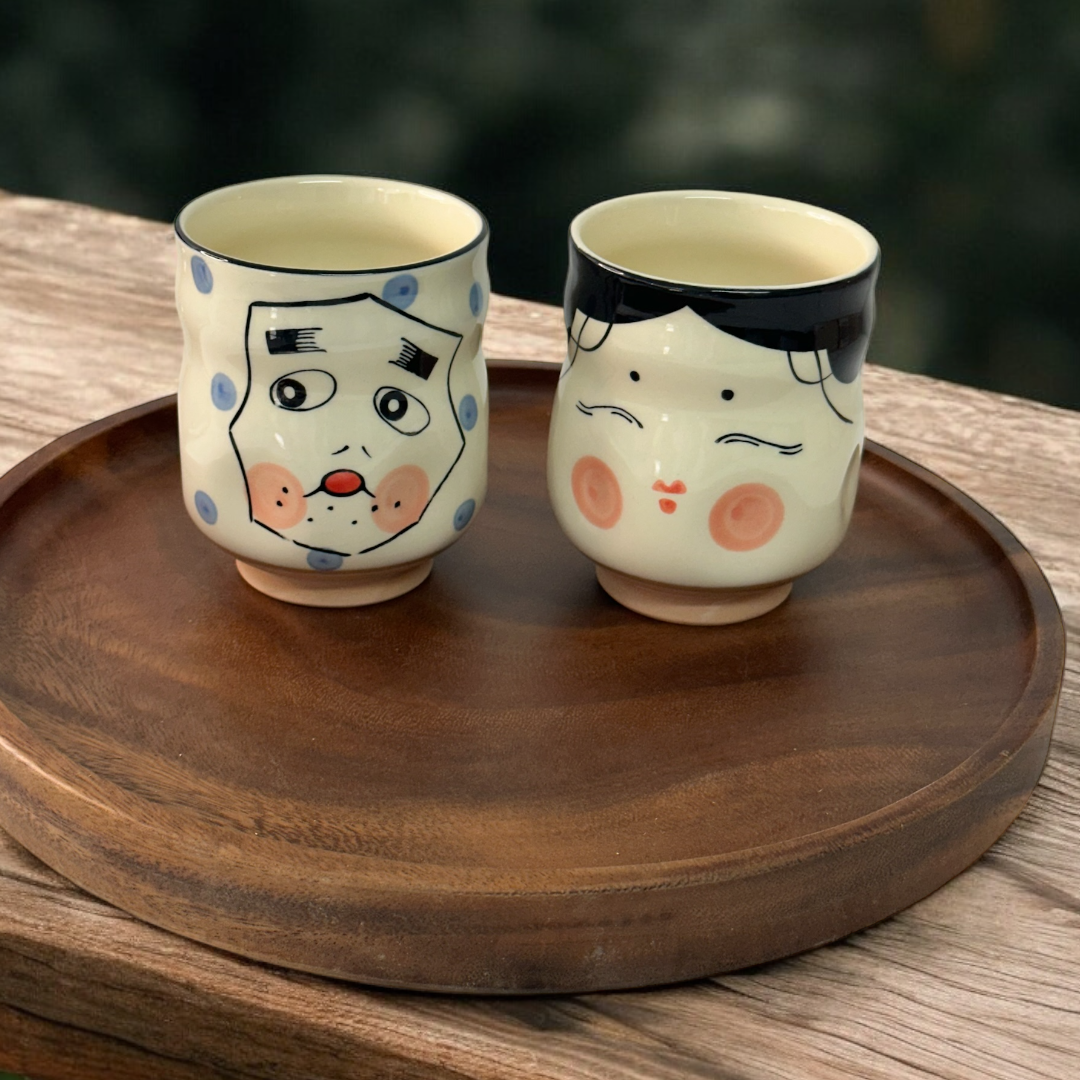 Mino ware Japanese Couple Teacup Set Hyotoko Gift Okame