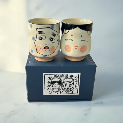 Mino ware Japanese Couple Teacup Set Hyotoko Gift Okame