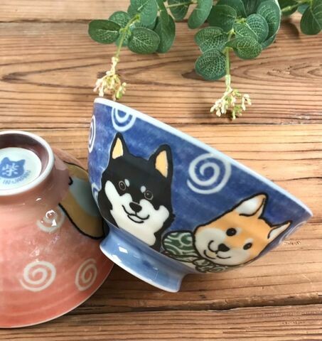 Shiba Dog Minoware Japanese Rice Bowl (Blue)