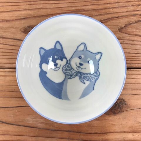 Shiba Dog Minoware Japanese Rice Bowl (Blue)