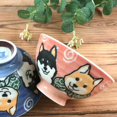 Shiba Dog Mino ware Japanese Rice Bowl Medium (Pink)