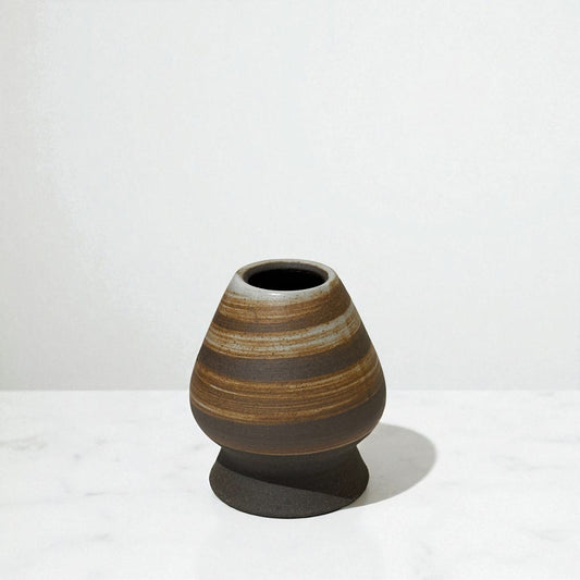 Ceramic Matcha Whisk Stand - Earthy Brown Stripes 茶筅立て