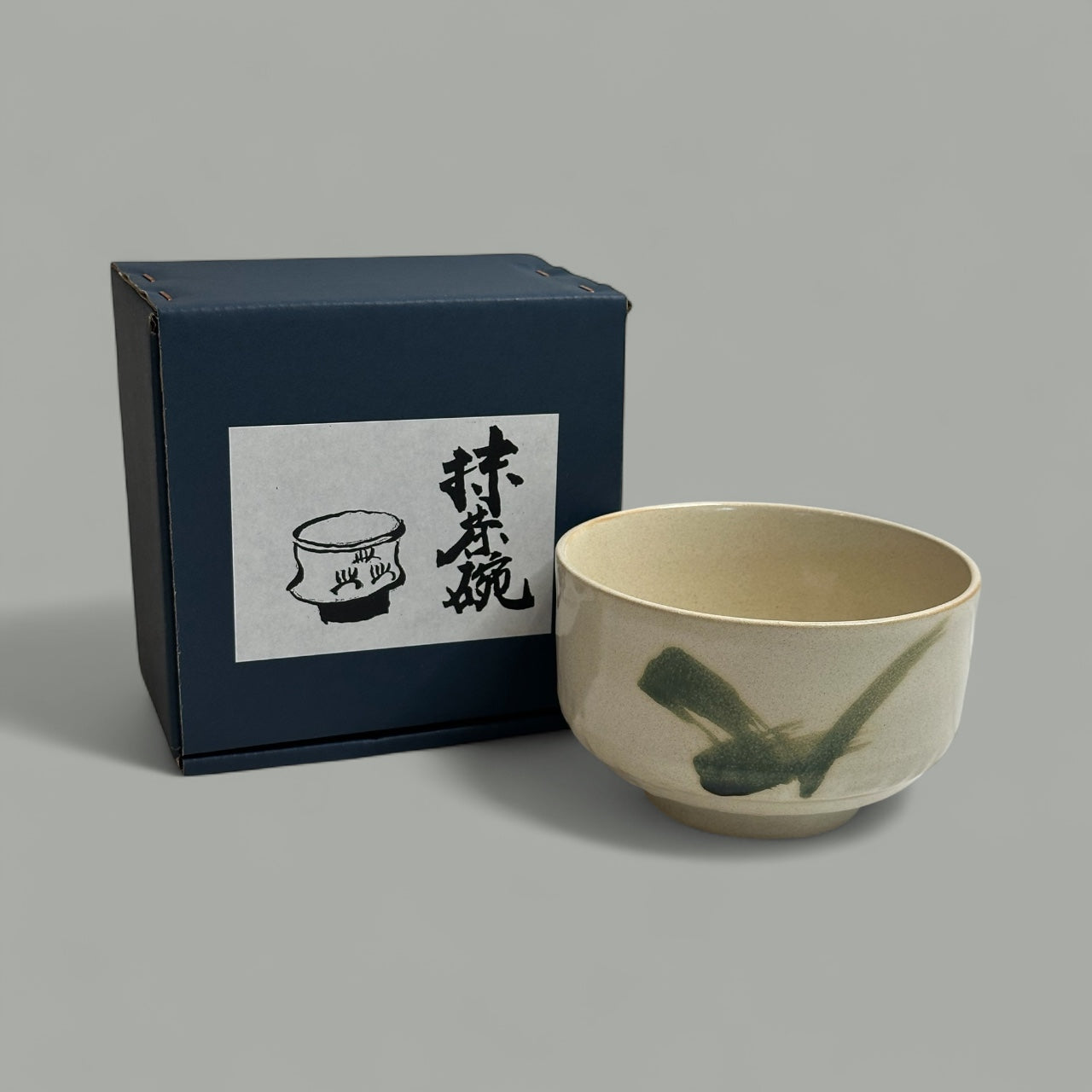 White & Green Brush Stroke Matcha Bowl (Chawan) - Koki Gifts and Homeware
