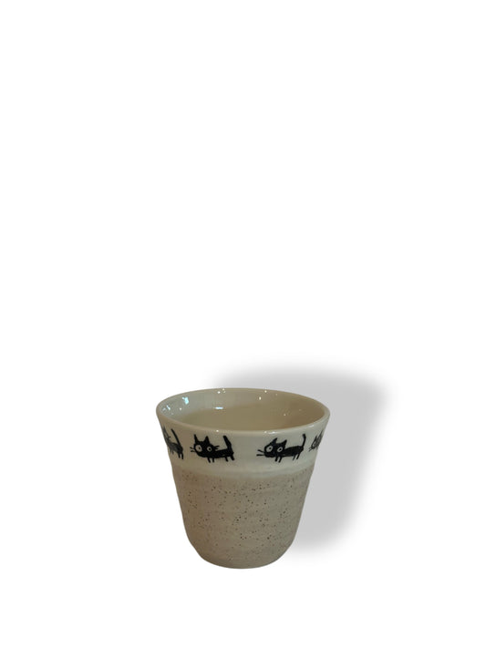 🐾 Black Cat Parade Cup – Natural Beige (Made in Japan) - Koki Gifts and Homeware
