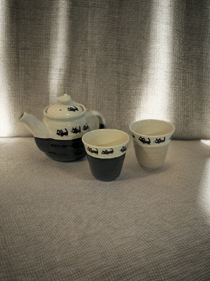 🐾 Black Cat Parade Cup – Natural Beige (Made in Japan) - Koki Gifts and Homeware