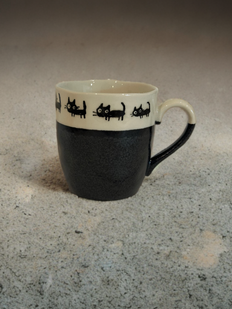 Black Cat Parade Mug (Black)– Made in Japan - Koki Gifts and Homeware