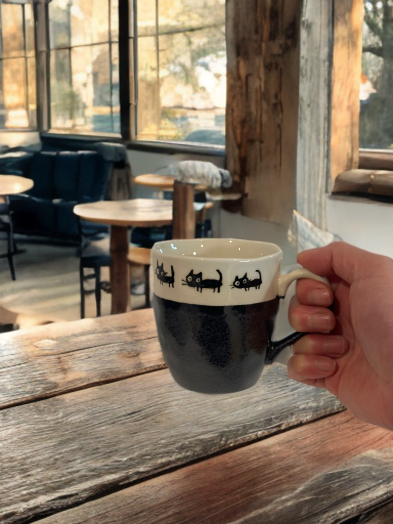 Black Cat Parade Mug (Black)– Made in Japan - Koki Gifts and Homeware
